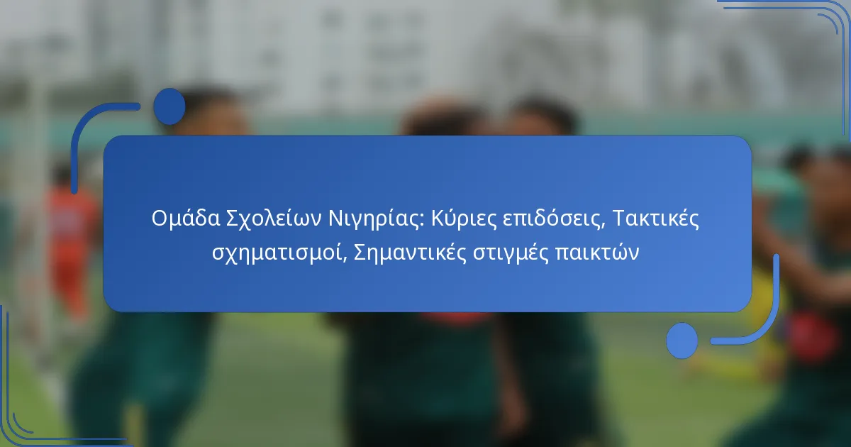 Ομάδα Σχολείων Νιγηρίας: Κύριες επιδόσεις, Τακτικές σχηματισμοί, Σημαντικές στιγμές παικτών